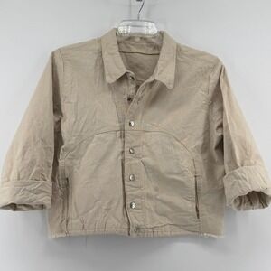 Handmade Canvas Distressed Raw Hem Crop Jacket Star Buttons Art to Wear Medium